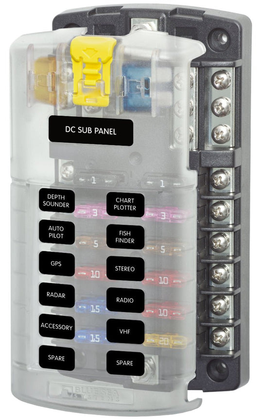 Blue Sea ST Blade Fuse Block/Holder – 12 Circuits w/ Negative Bus & Cover - Unwind Designs