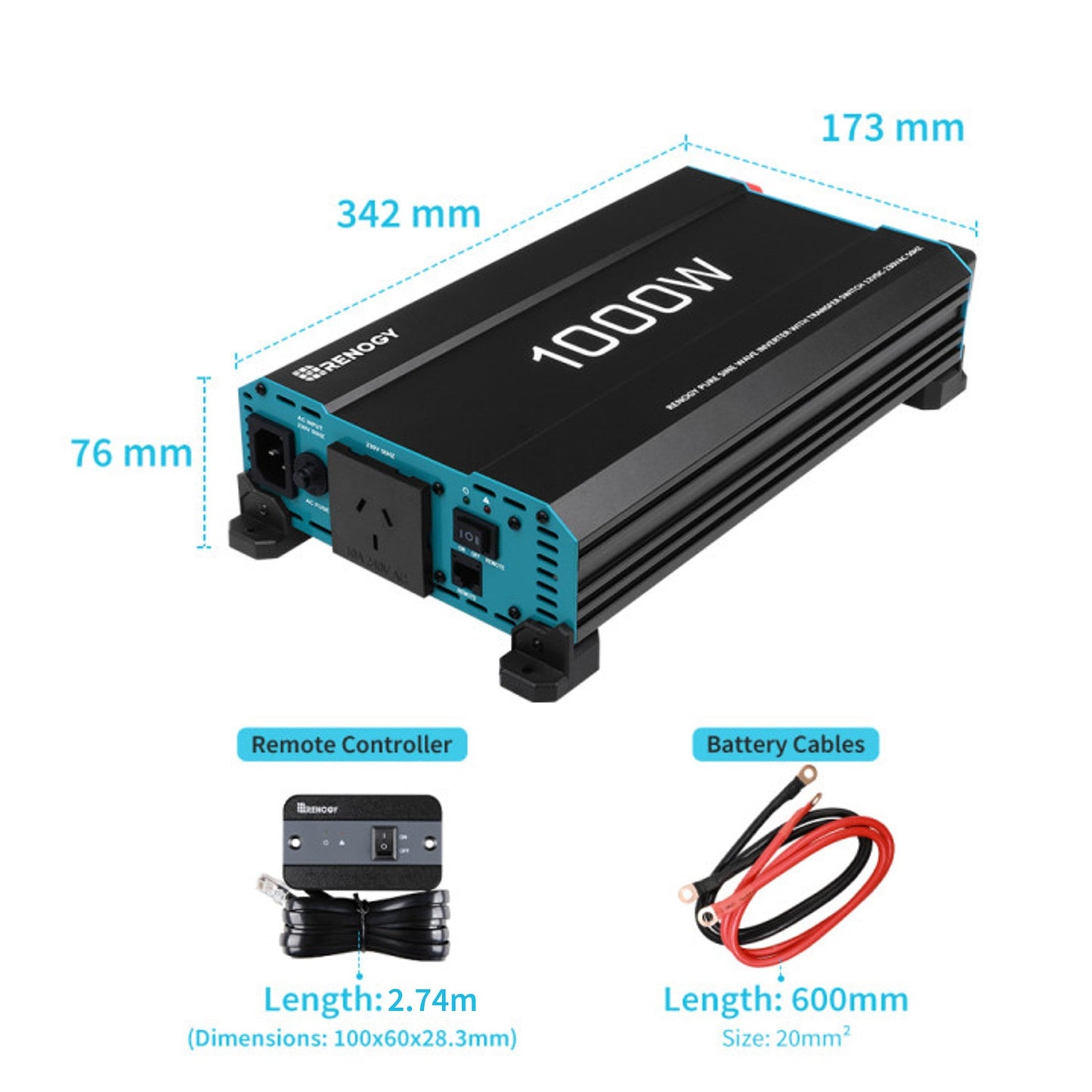 Inverter | Renogy | 1000W 12V to 230V Pure Sine Wave Inverter - Unwind Designs