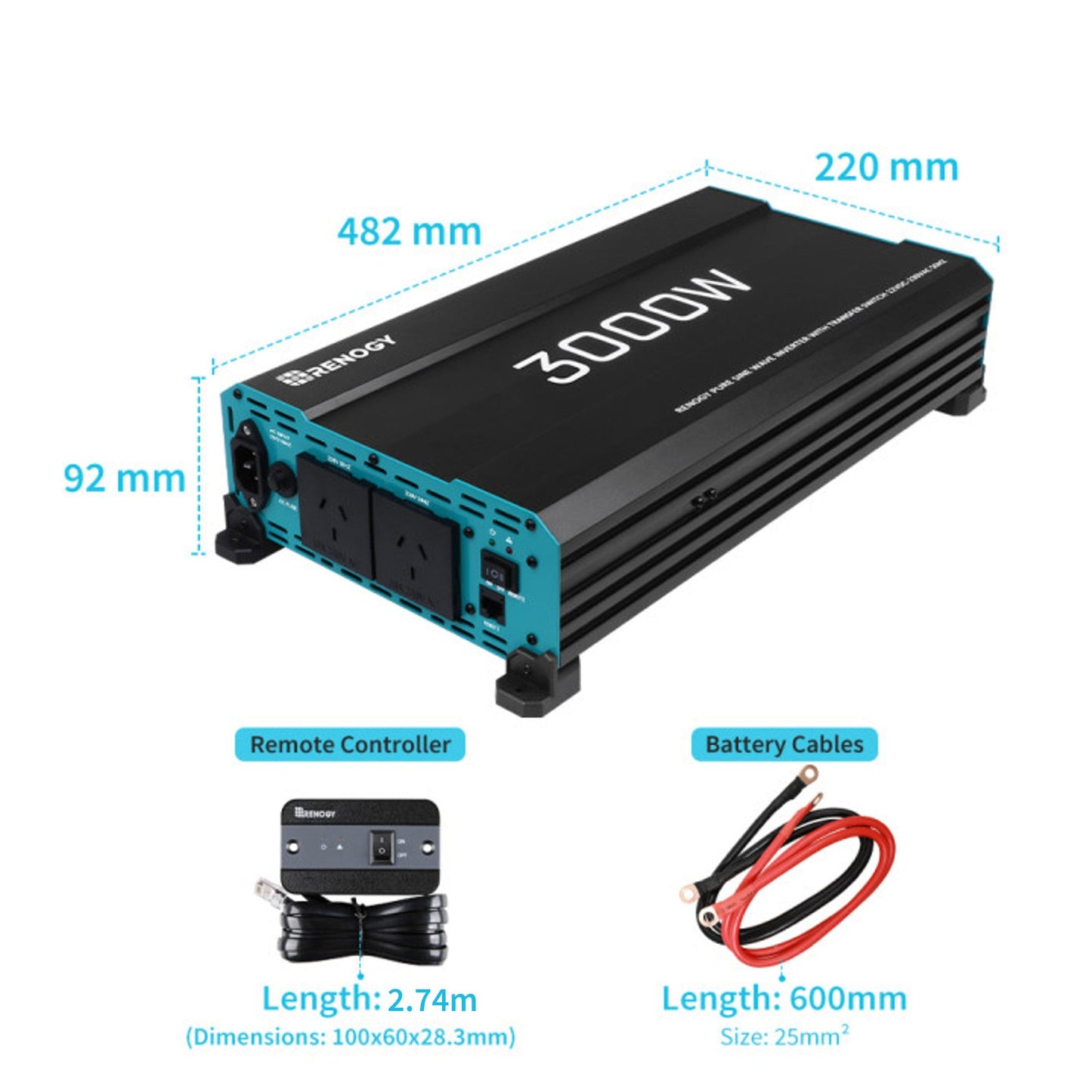 Inverter | Renogy | 3000W 12V to 230V Pure Sine Wave Inverter - Unwind Designs