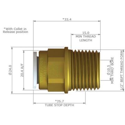 Water, 12mm JG Brass Push-On, to 1/2 Inch Male BSP - Unwind Designs